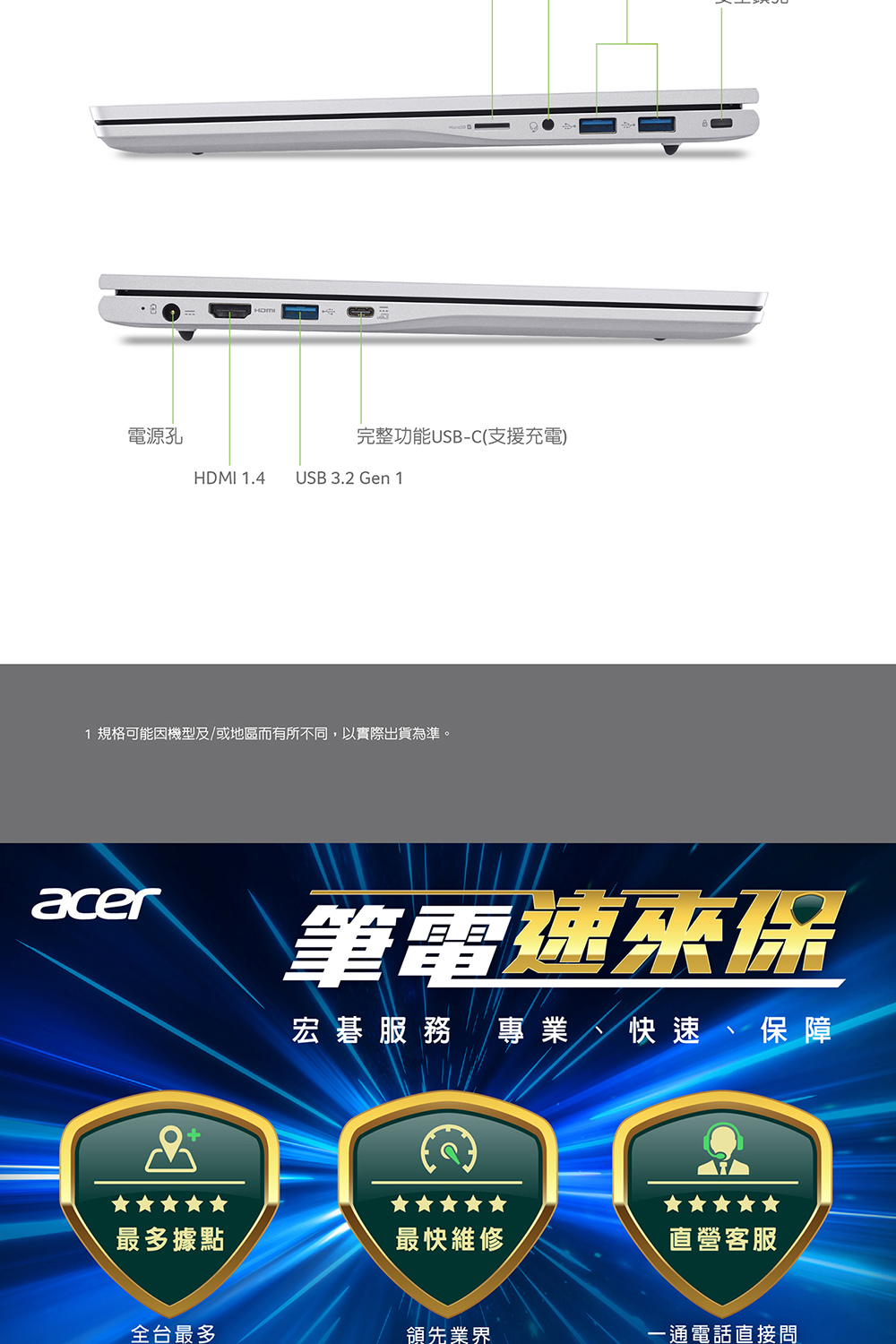 1 规格可能因机型及或地区而有所不同,以实际出货为准。