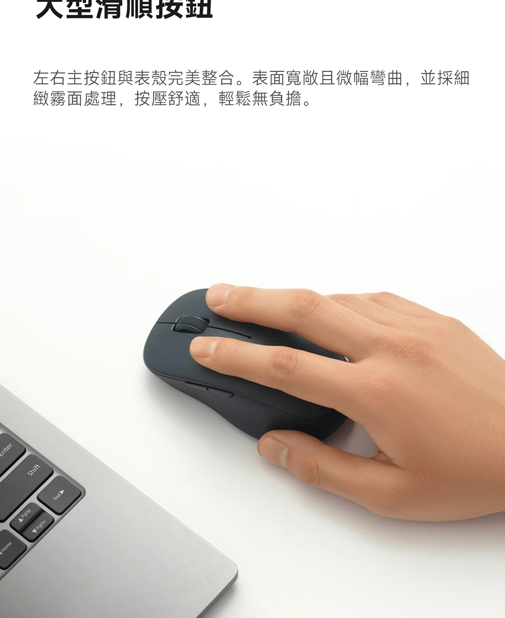 大型滑顺按钮 左右主按钮与表壳完美整合。表面宽敞且微幅弯曲,并采细 致雾面处理,按压舒适,轻松无负担。 