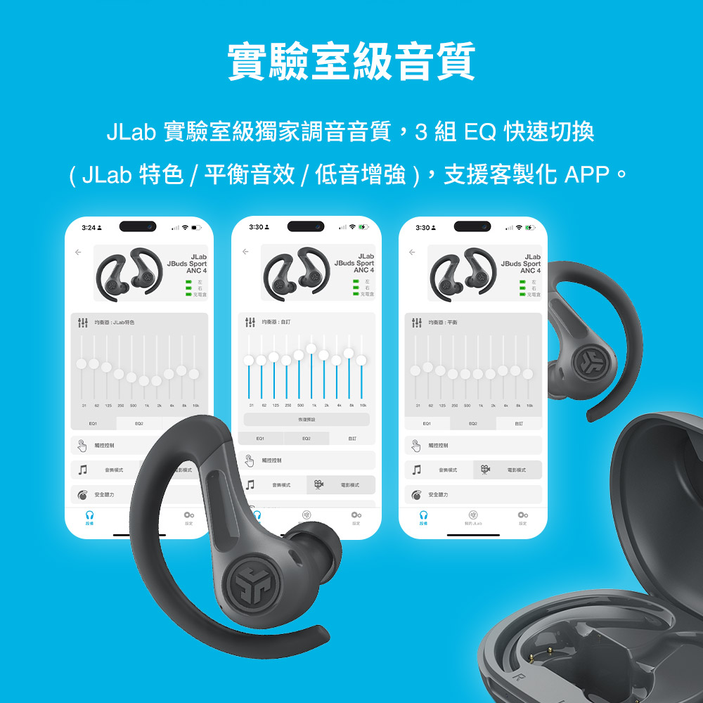 JLab 特色 平衡音效低音增强,支援客制化 APP。