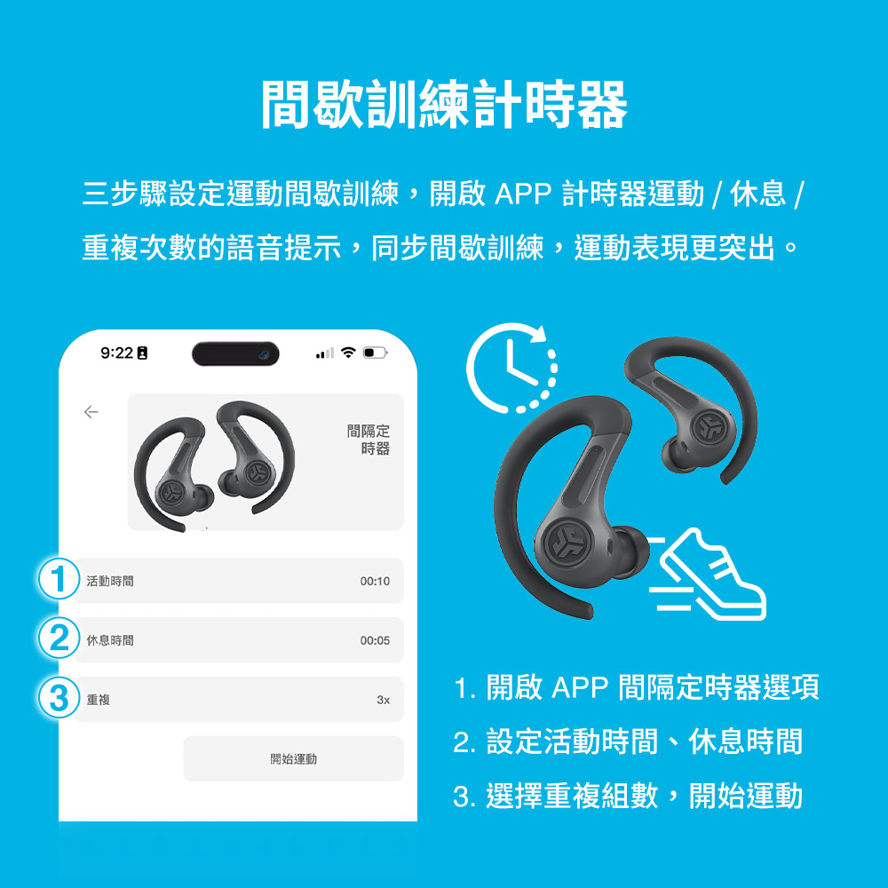 三步骤设定运动间歇训练,开启 APP 计时器运动 休息